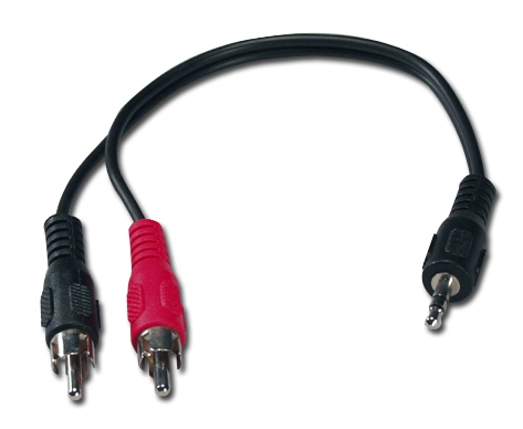 QVS 8" 3.5mm Mini-Stereo Male to Two RCA Male Speaker Adapter
